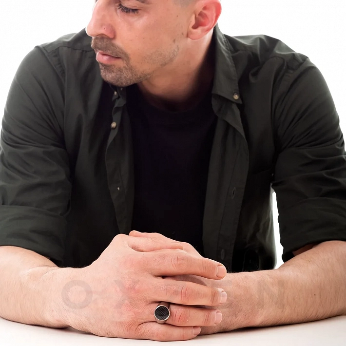 Δαχτυλίδι ατσάλι ανδρικό με μαύρο ανθρακόνημα