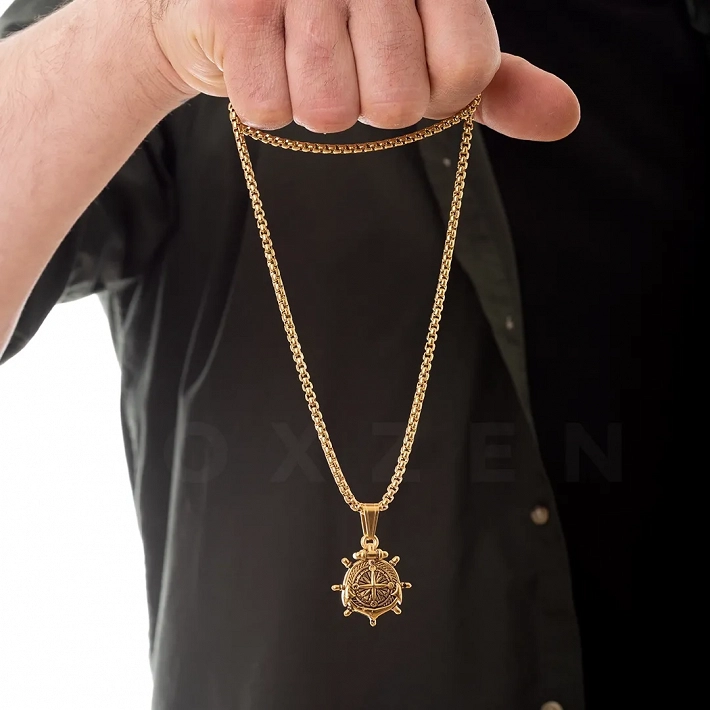 Κολιέ από ανοξείδωτο ατσάλι Unisex επιχρυσωμένο τιμόνι πλοίου