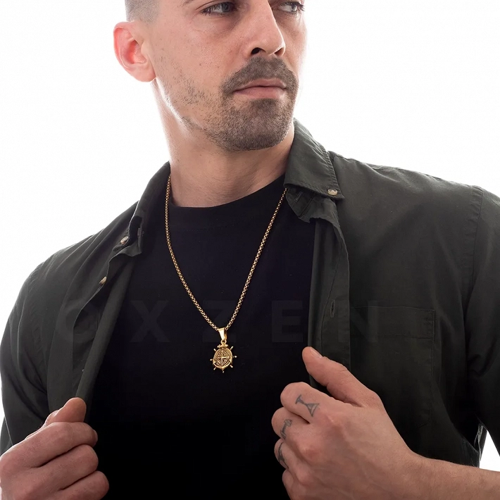 Κολιέ από ανοξείδωτο ατσάλι Unisex επιχρυσωμένο τιμόνι πλοίου