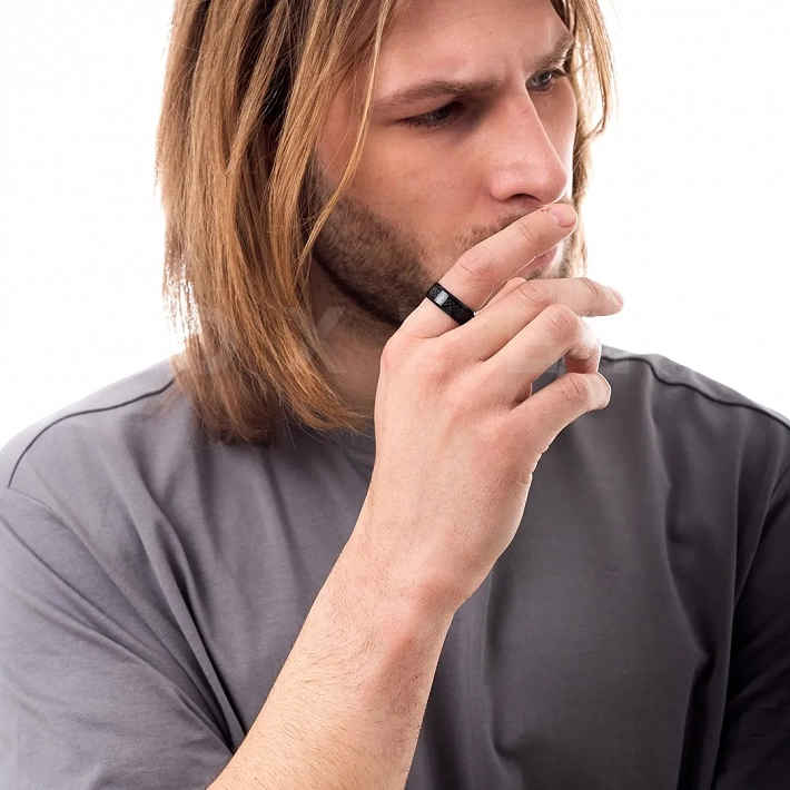 Δαχτυλίδι βέρα ανδρική από ανοξείδωτο ατσάλι, μαύρη με ανθρακόνημα