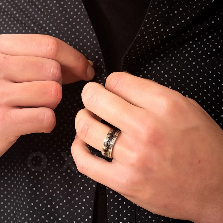 Δαχτυλίδι βέρα ανδρική από ανοξείδωτο ατσάλι, με πλεξούδα