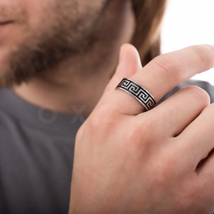 Δαχτυλίδι βέρα ανδρική από ανοξείδωτο ατσάλι, μαύρο με μαίανδρο