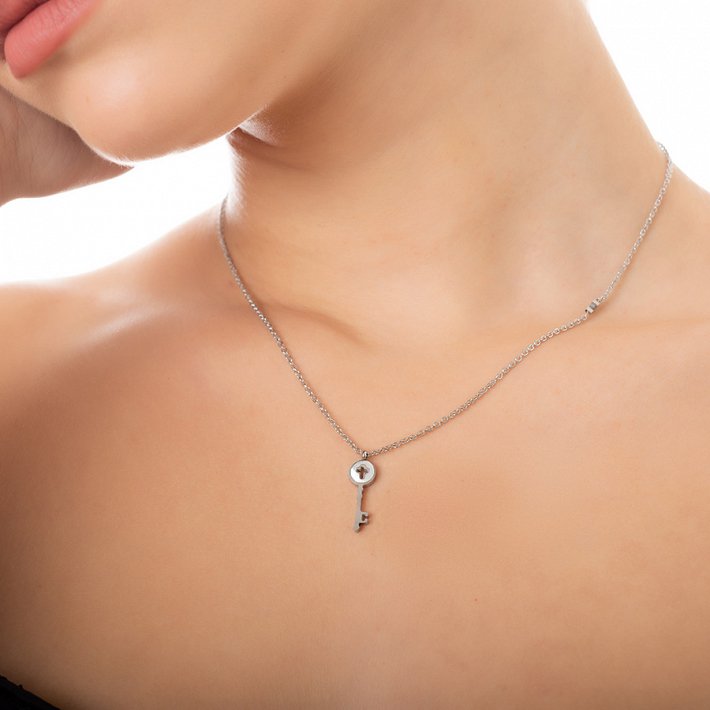 Κολιέ ατσάλινο κλειδί με φίλντισι
