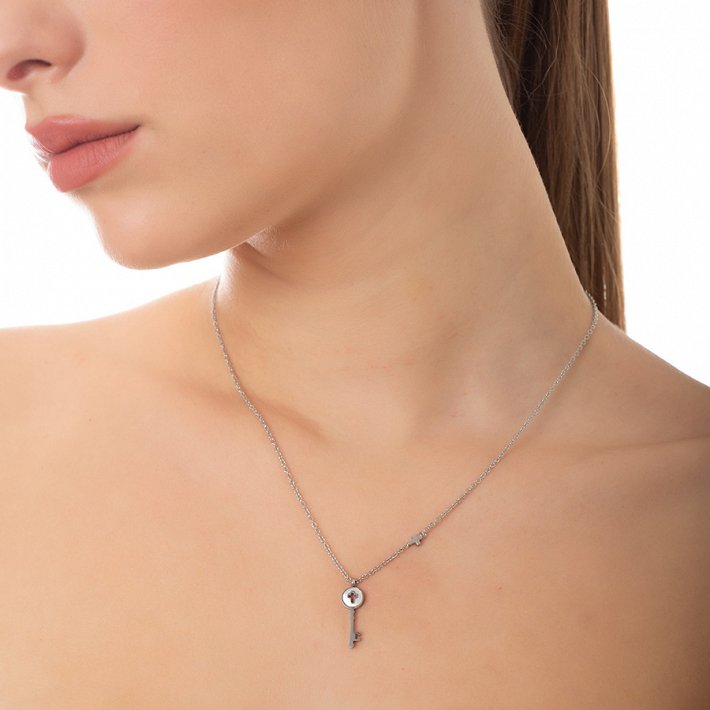 Κολιέ ατσάλινο κλειδί με φίλντισι
