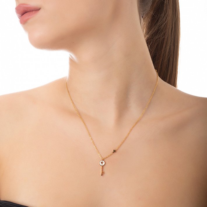 Κολιέ ατσάλινο κλειδί με φίλντισι