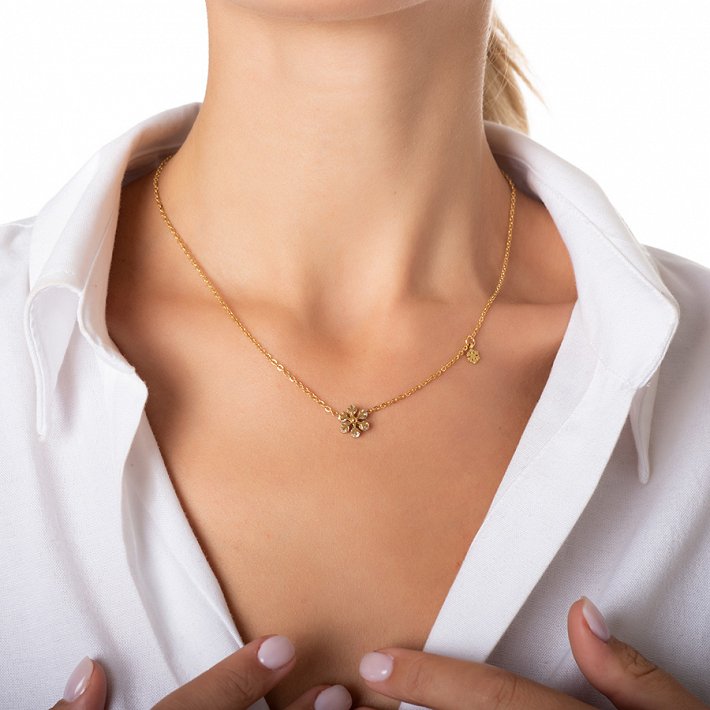 Κολιέ ατσάλινο χιονονιφάδα με πέτρες ζιργκόν