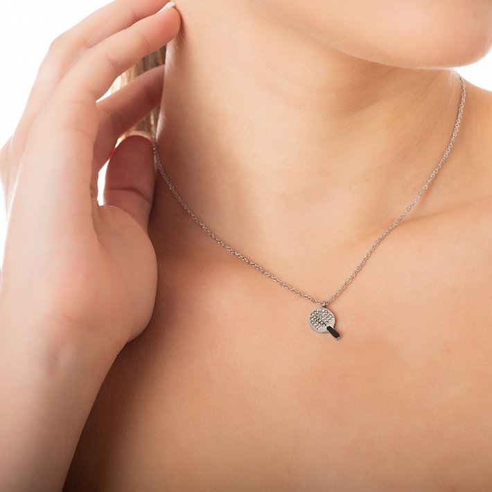 Κολιέ ατσάλινο ρακέτα τένις με κρύσταλλα CZ