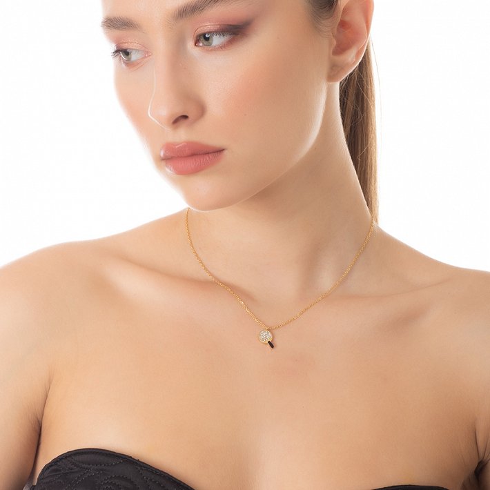 Κολιέ ατσάλινο ρακέτα τένις με κρύσταλλα CZ