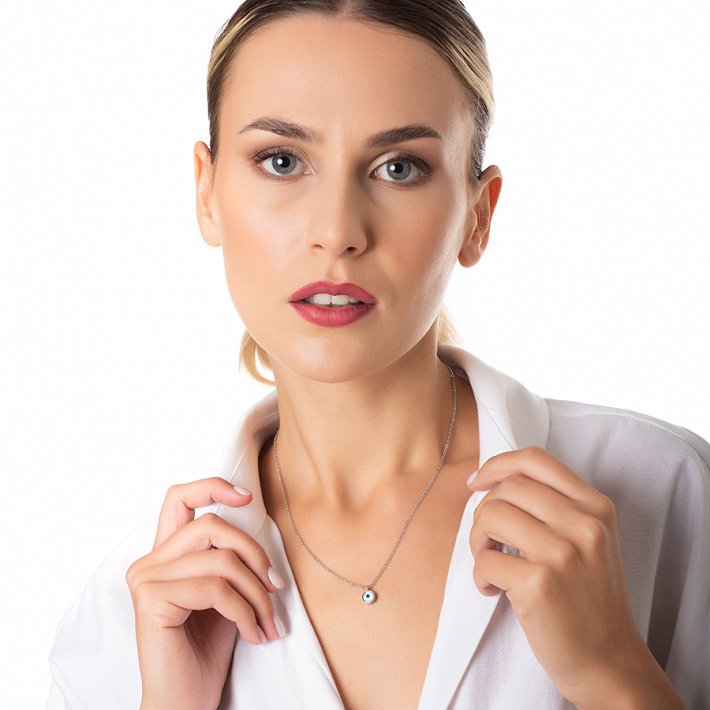 Κολιέ ατσάλινο με ματάκι φίλντισι