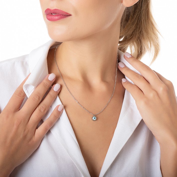 Κολιέ ατσάλινο με ματάκι φίλντισι