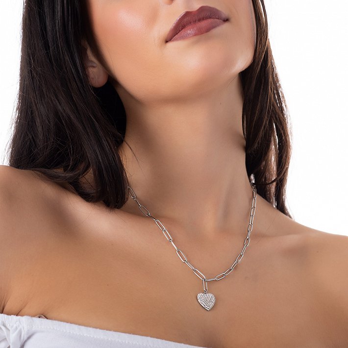 Κολιέ ατσάλι καρδιά με κρύσταλλα CZ
