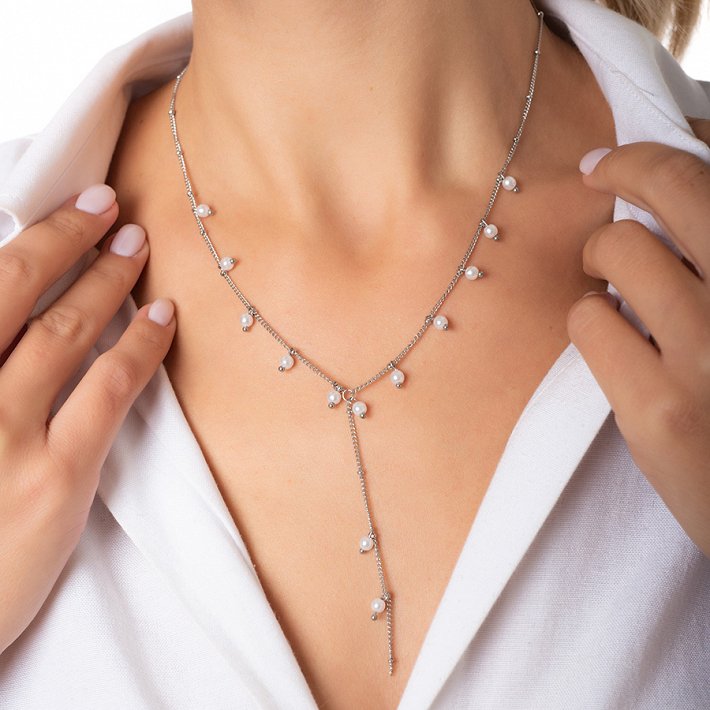 Κολιέ ατσάλι με πέρλες