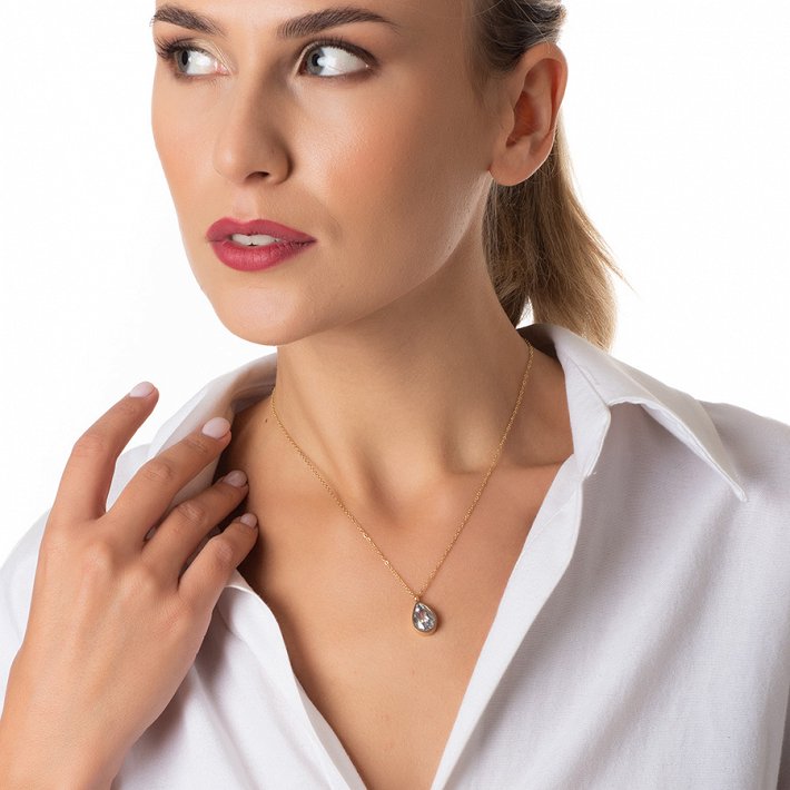 Κολιέ από ανοξείδωτο ατσάλι δάκρυ με λευκό ζιργκόν