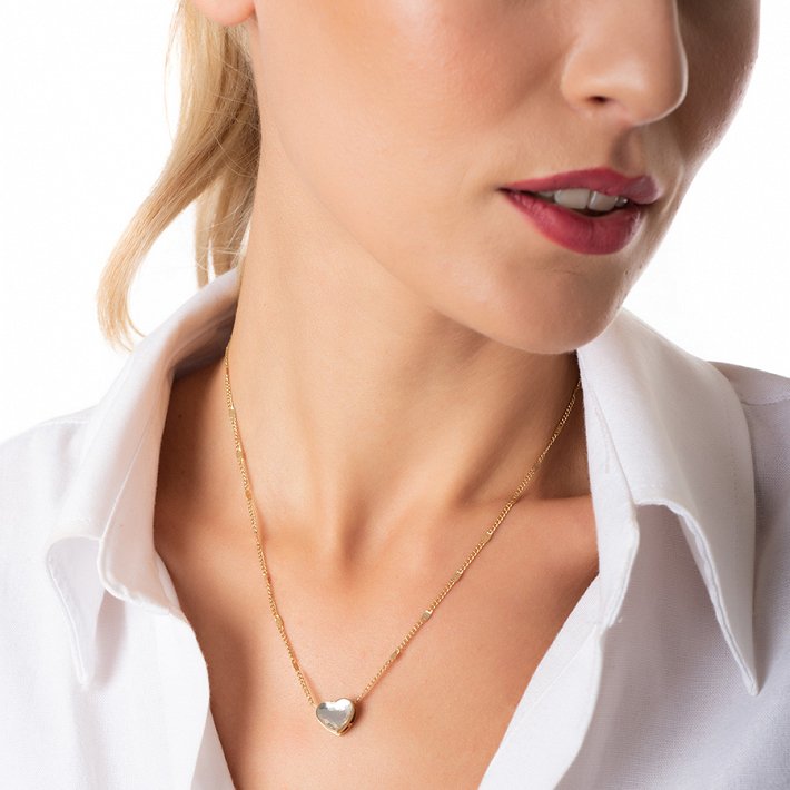 Κολιέ από ανοξείδωτο ατσάλι καρδιά με λευκό κρύσταλλο