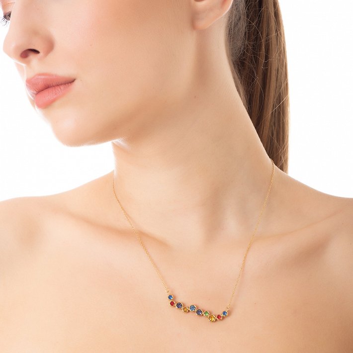 Κολιέ από ανοξείδωτο ατσάλι με πολύχρωμα κρύσταλλα