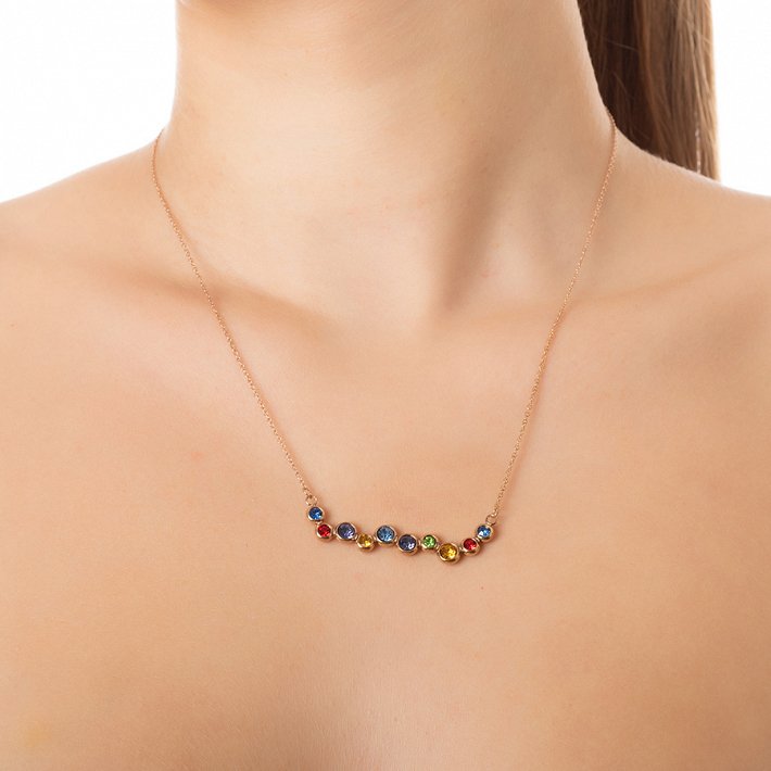 Κολιέ από ανοξείδωτο ατσάλι με πολύχρωμα κρύσταλλα