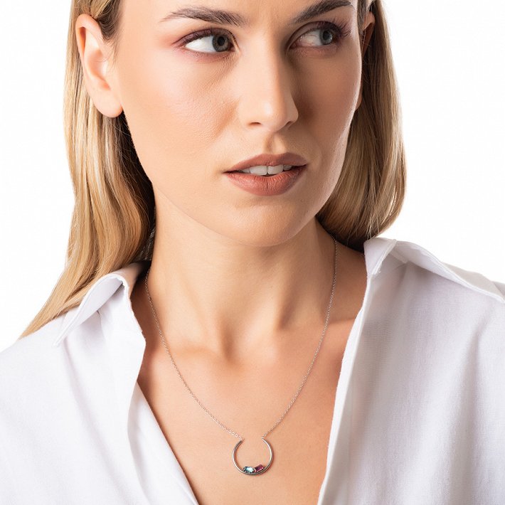 Κολιέ από ανοξείδωτο ατσάλι με γαλάζιο και μωβ κρύσταλλο