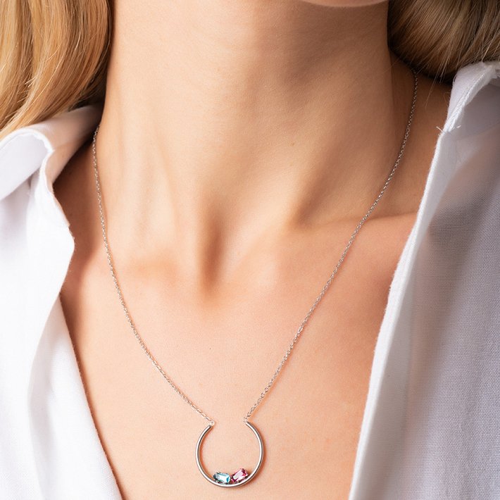 Κολιέ από ανοξείδωτο ατσάλι με γαλάζιο και μωβ κρύσταλλο