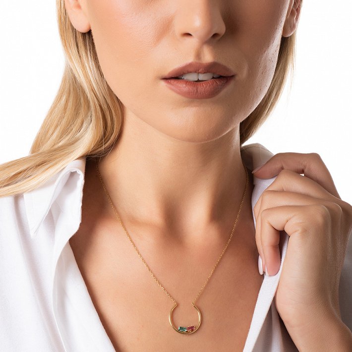 Κολιέ από ανοξείδωτο ατσάλι με γαλάζιο και μωβ κρύσταλλο