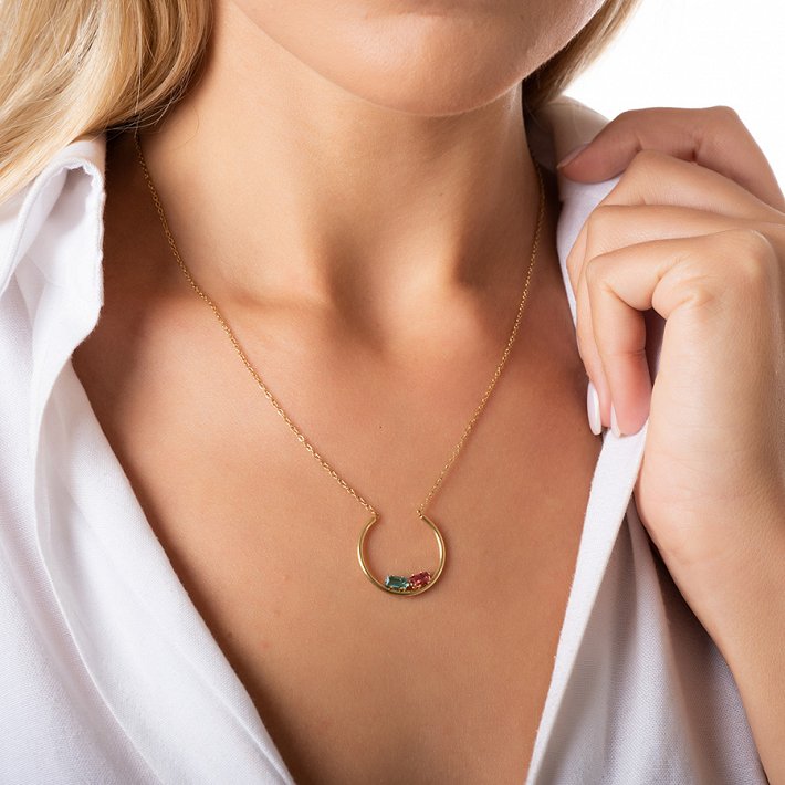 Κολιέ από ανοξείδωτο ατσάλι με γαλάζιο και μωβ κρύσταλλο