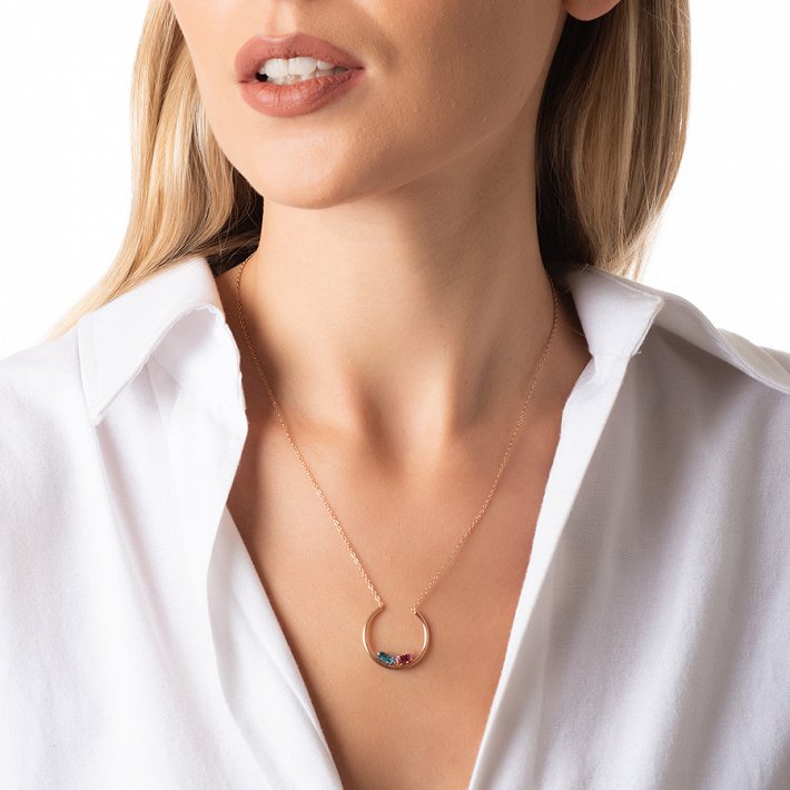 Κολιέ από ανοξείδωτο ατσάλι με γαλάζιο και μωβ κρύσταλλο
