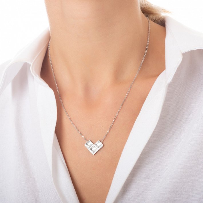 Κολιέ από ανοξείδωτο ατσάλι με λευκά κρύσταλλα
