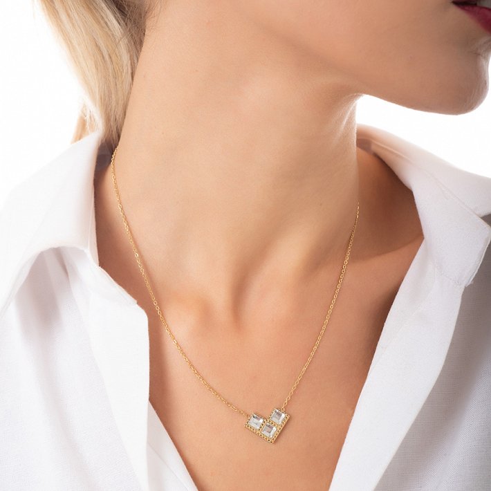 Κολιέ από ανοξείδωτο ατσάλι με λευκά κρύσταλλα