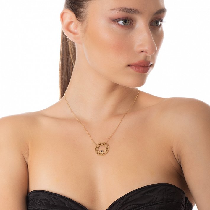 Κολιέ από ανοξείδωτο ατσάλι στρογγυλό με πράσινη πέτρα