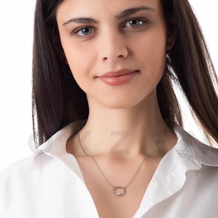 Κολιέ από ανοξείδωτο ατσάλι στρογγυλό με μια μικρή πέρλα