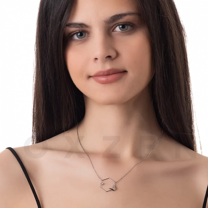 Κολιέ από ανοξείδωτο ατσάλι, πολύγωνο με πεταλούδα και πέτρα ζιργκόν