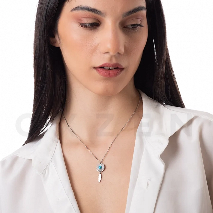 Κολιέ από ανοξείδωτο ατσάλι, με μαίανδρο και τιρκουάζ πέτρα