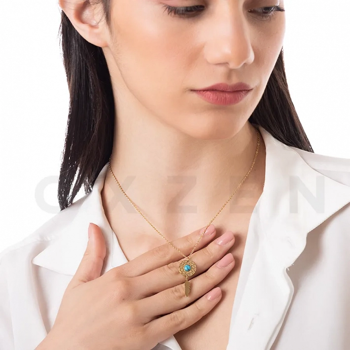 Κολιέ από ανοξείδωτο ατσάλι, με μαίανδρο και τιρκουάζ πέτρα