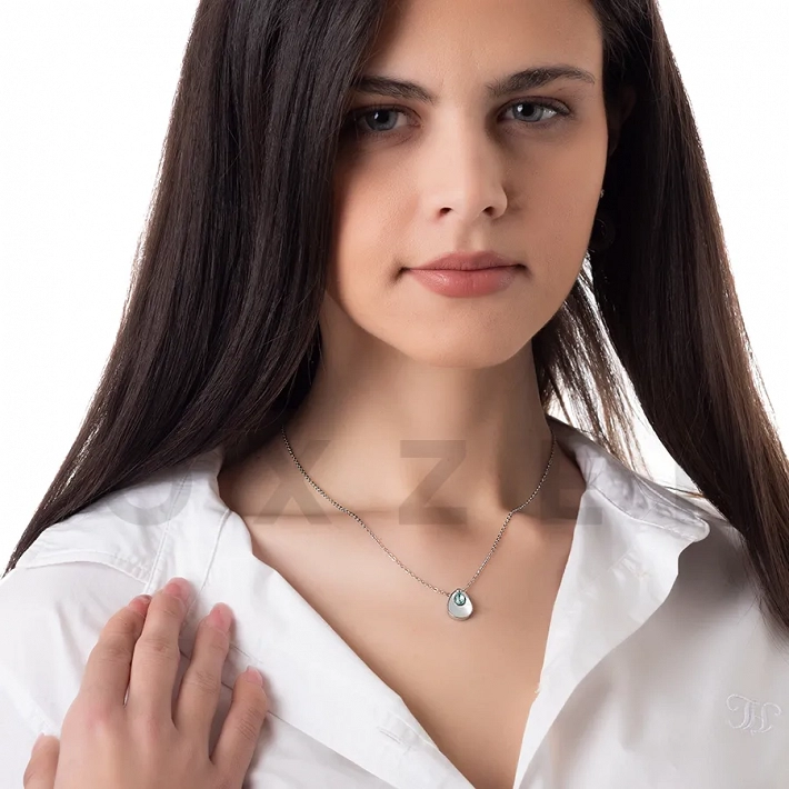 Κολιέ από ανοξείδωτο ατσάλι δάκρυ με φίλντισι και γαλάζιο κρύσταλλο