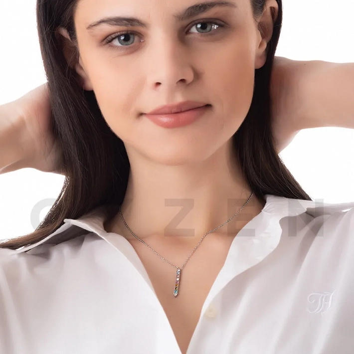 Κολιέ από ανοξείδωτο ατσάλι, ορθογώνιο με πολύχρωμα κρύσταλλα