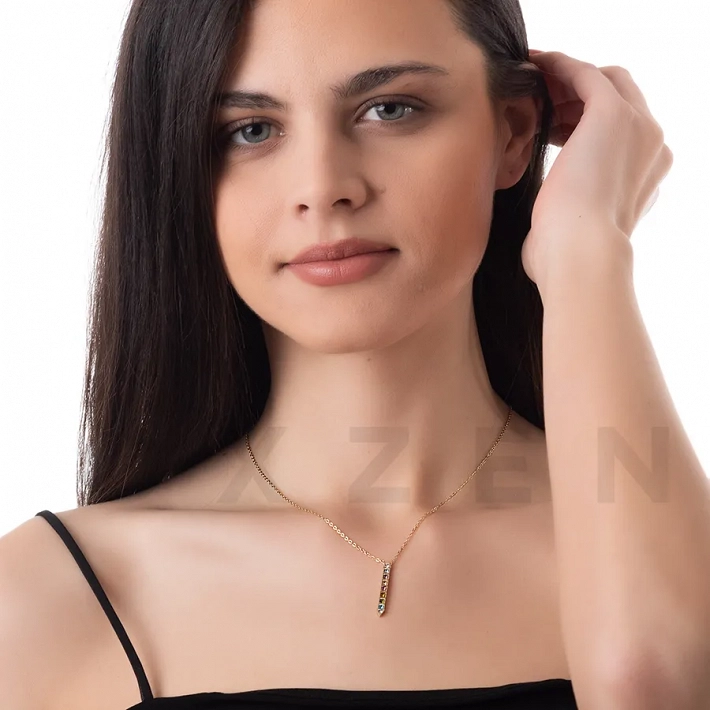 Κολιέ από ανοξείδωτο ατσάλι, ορθογώνιο με πολύχρωμα κρύσταλλα