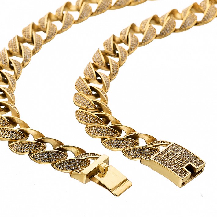 Oxzen Cuban Link Iced-Out αλυσίδα unisex ατσάλινη με πλάτος 2cm γεμάτη ζιργκόν