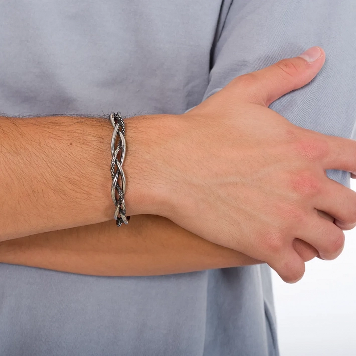 Βραχιόλι ανδρικό από ανοξείδωτο ατσάλι χειροπέδα αντικέ σταθερή με σχέδιο 9mm