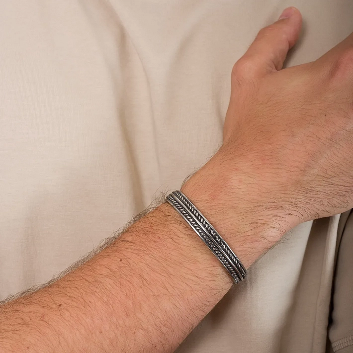 Βραχιόλι ανδρικό από ανοξείδωτο ατσάλι χειροπέδα αντικέ σταθερή με σχέδιο 10mm