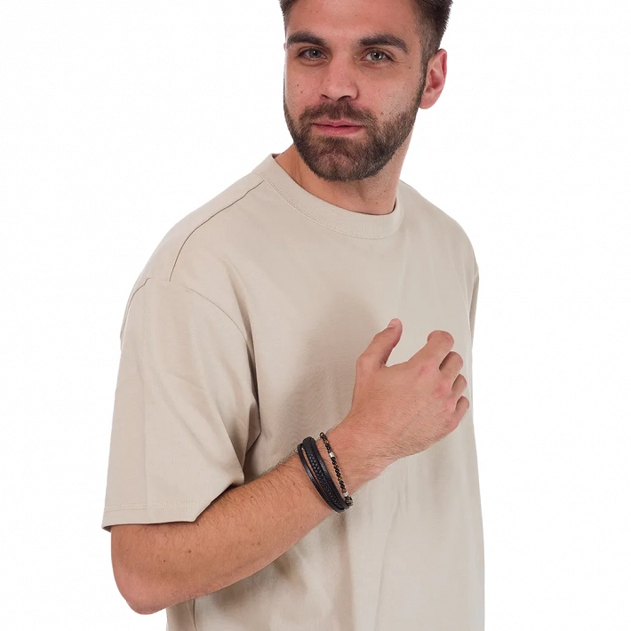 Ανδρικό βραχιόλι από ανοξείδωτο ατσάλι με τετραπλό δέρμα και πέτρες μάτι τίγρης