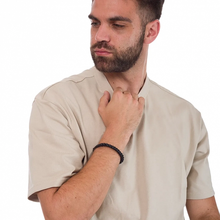 Βραχιόλι ανδρικό από ανοξείδωτο ατσάλι μαύρο κυλινδρικό με κούμπωμα ασφαλείας