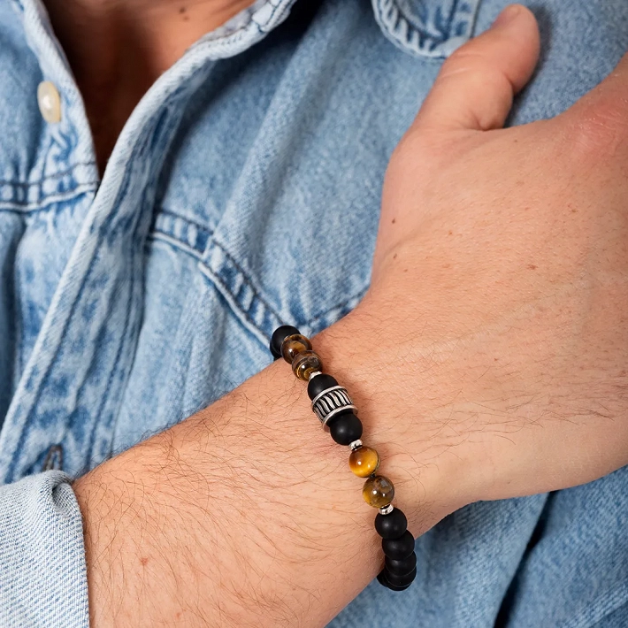 Βραχιόλι με Tiger's Eye stone  και μαύρες χάντρες 8mm