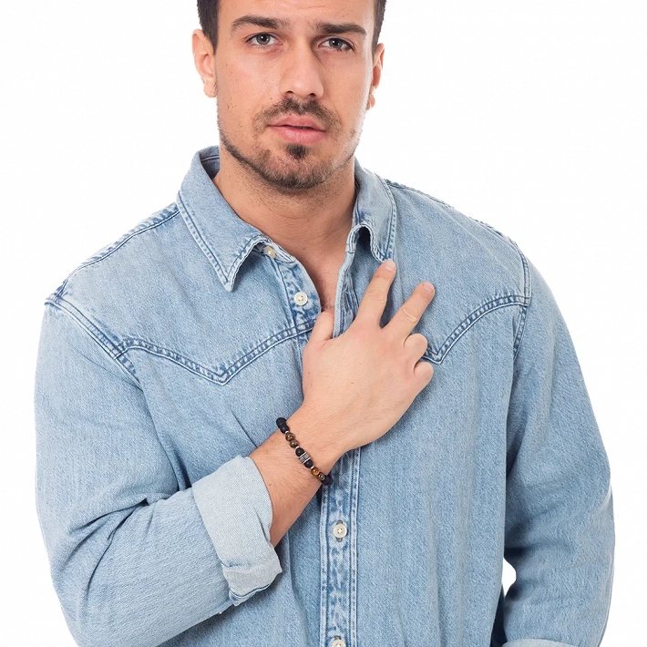 Βραχιόλι με Tiger's Eye stone  και μαύρες χάντρες 8mm