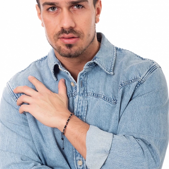 Βραχιόλι με ημιπολύτιμες ορυκτές χάντρες Tiger's eye 4mm free size