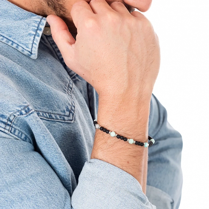 Βραχιόλι με ημιπολύτιμες ορυκτές χάντρες Blue Amazonite 4mm free size