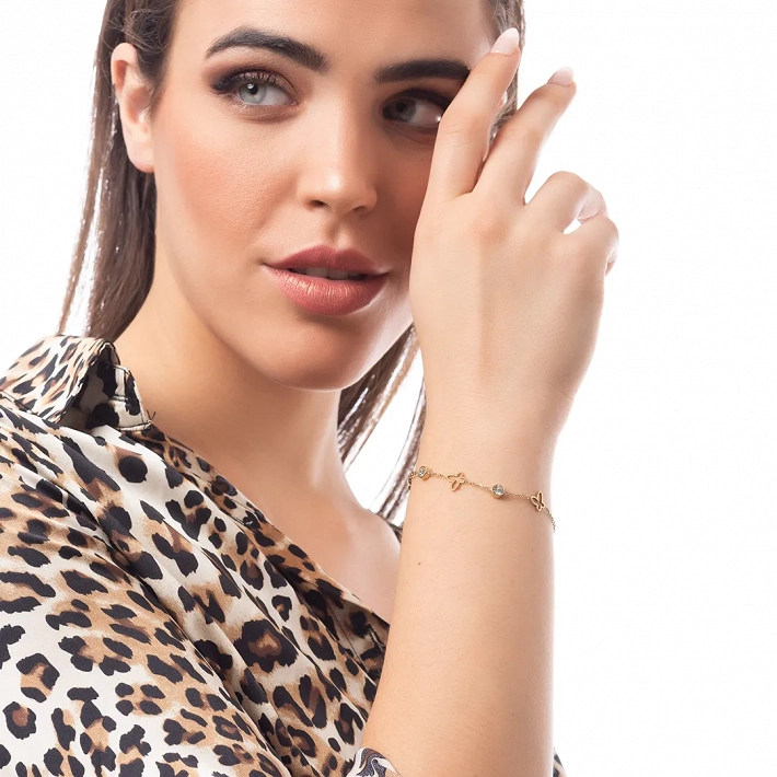 Βραχιόλι ατσάλινο με πεταλούδες και λευκά ζιργκόν