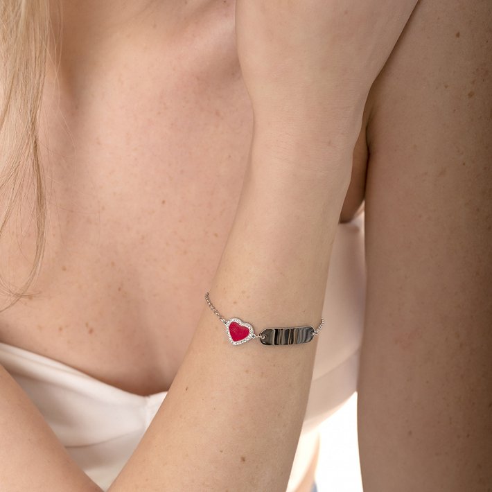 Oxzen γυναικείο βραχιόλι ατσάλινο με κόκκινη καρδιά