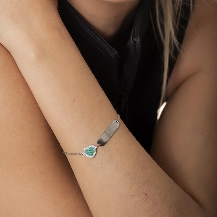 Oxzen γυναικείο βραχιόλι ατσάλινο με πράσινη καρδιά