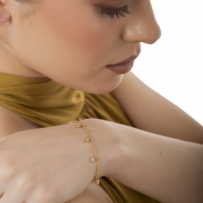 Oxzen ατσάλινο βραχιόλι με κρεμαστά ζιργκόν