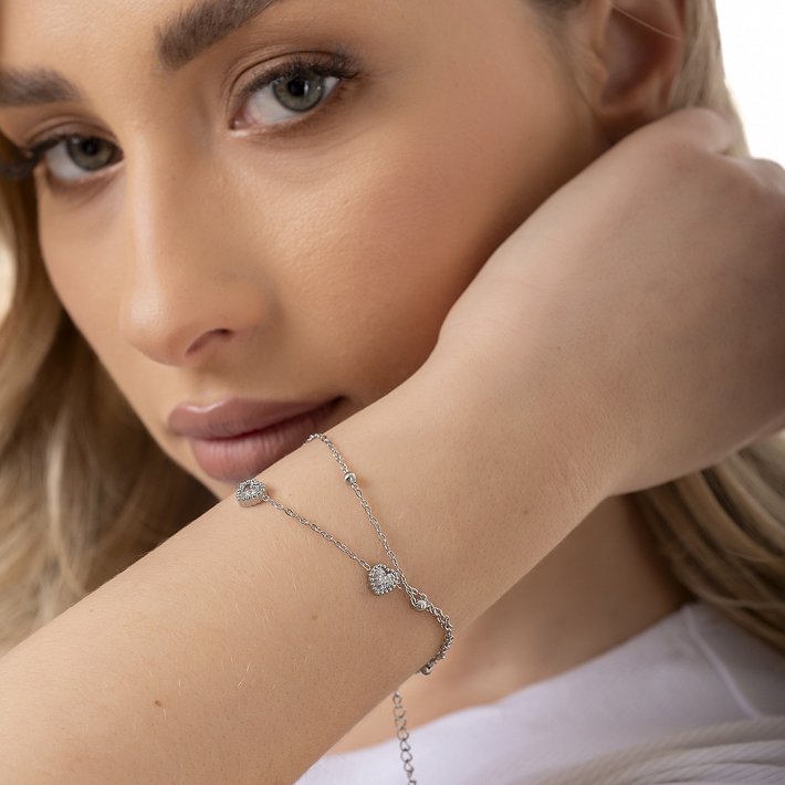 Oxzen βραχιόλι ατσάλινο διπλό με καρδούλες