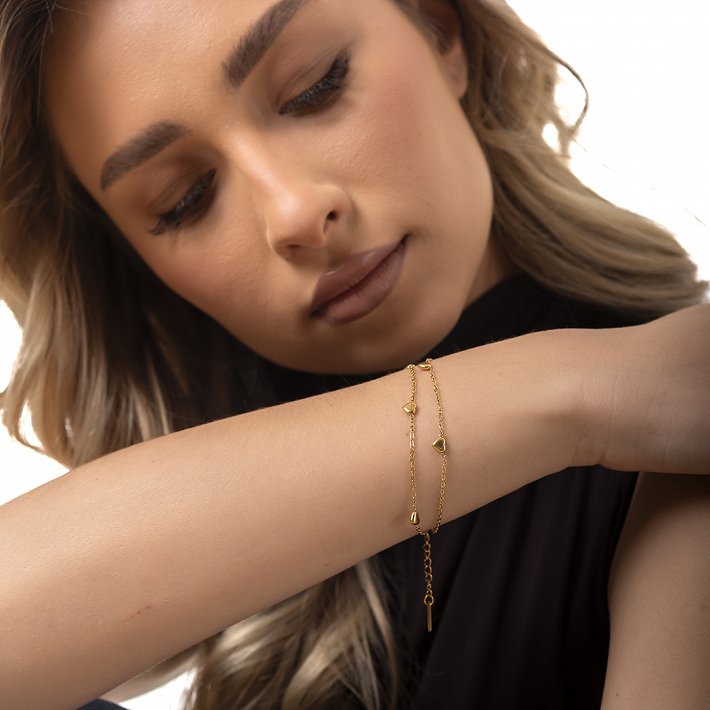 Oxzen βραχιόλι ατσάλινο διπλό με καρδούλες